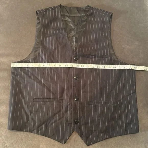 Men’s Black Pinstripe 3 Piece Suit 2 Button Closure Size 44 Jacket 40 Pants NEW